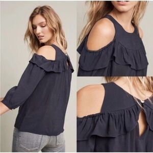 Maeve by Anthropologie black ruffle sleeve blouse women 12 office career casual
